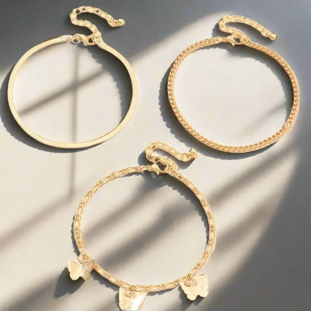 “Sona Trails” Minimal Golden Anklet Set – Pack of 3 - Doopshop Company