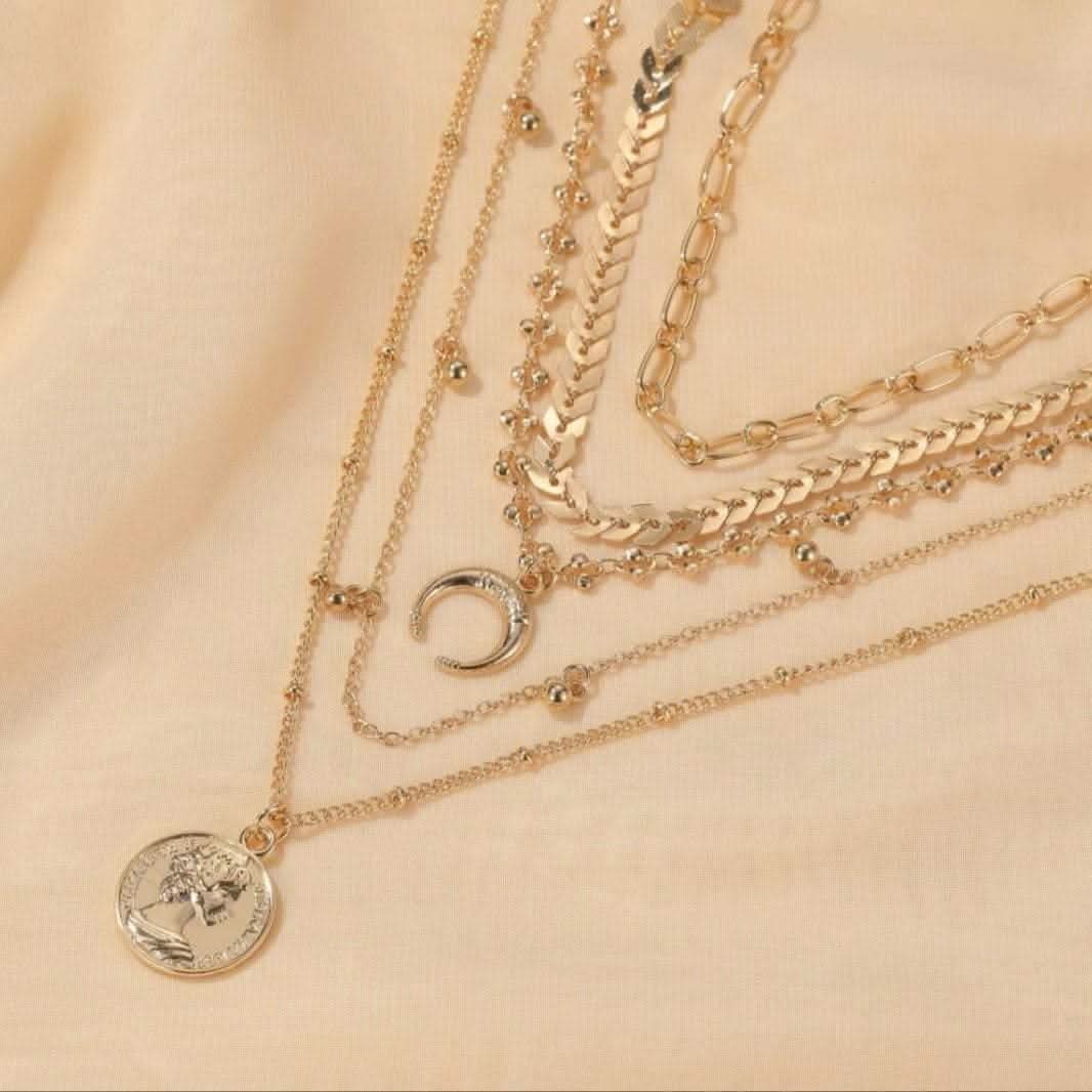 “Aafreen Layers” Golden Multi - Charm Necklace Set - Doopshop Company