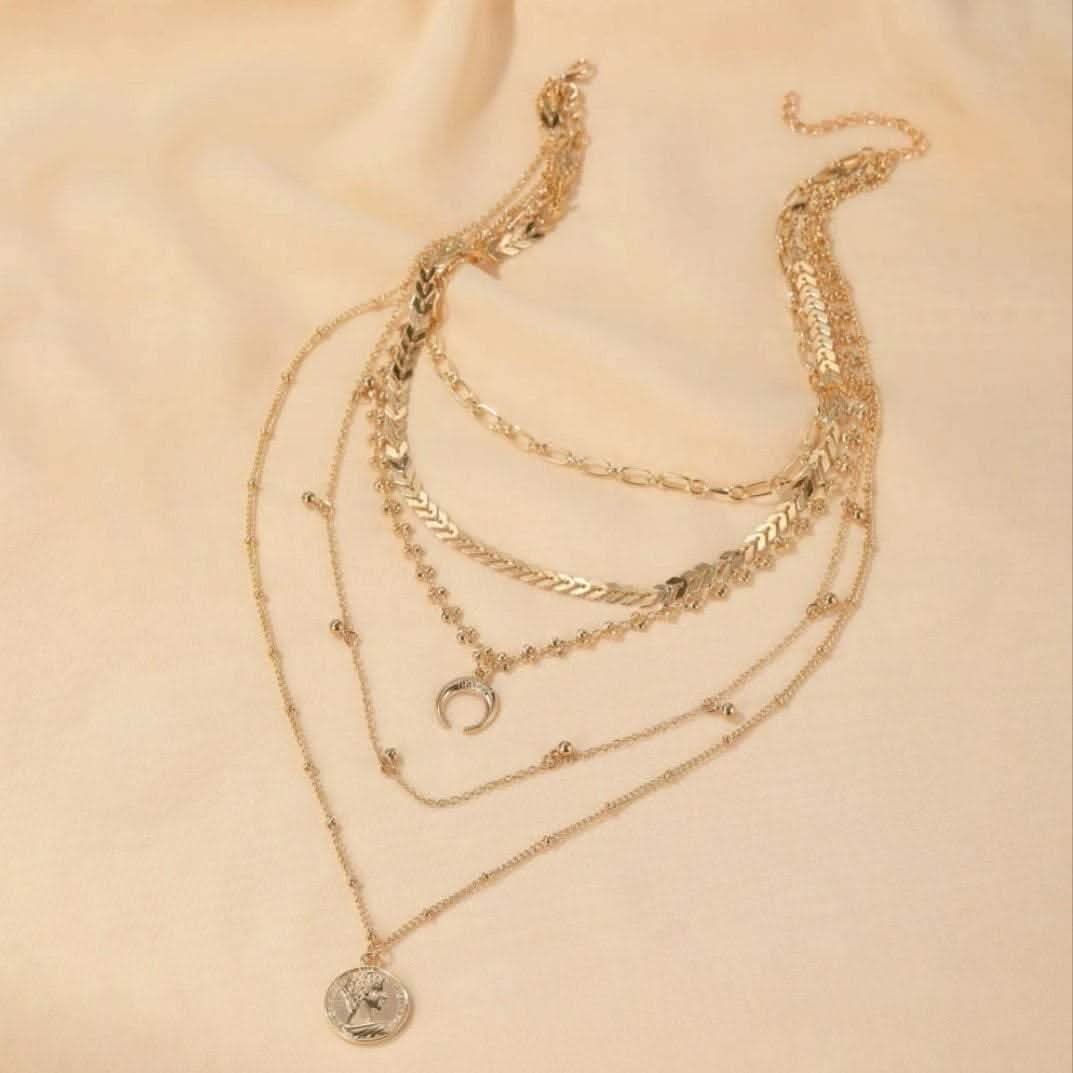 “Aafreen Layers” Golden Multi - Charm Necklace Set - Doopshop Company