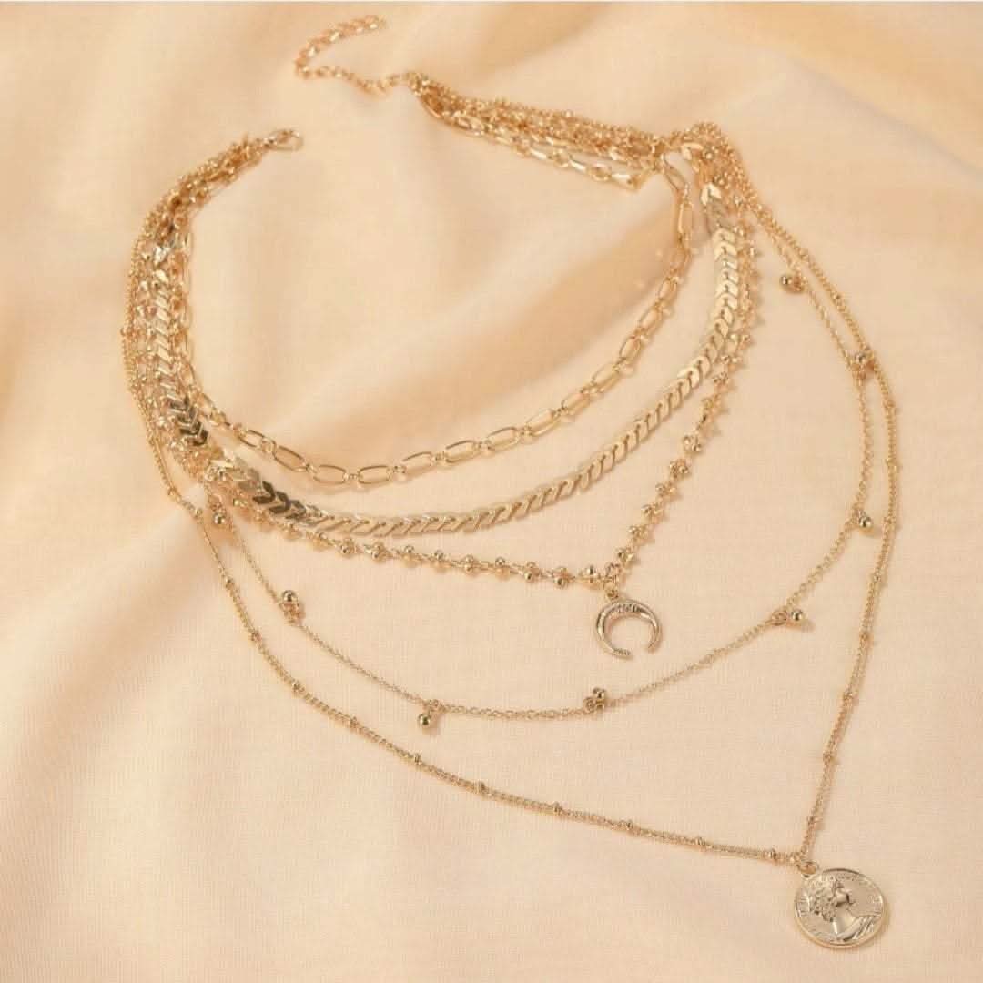 “Aafreen Layers” Golden Multi - Charm Necklace Set - Doopshop Company