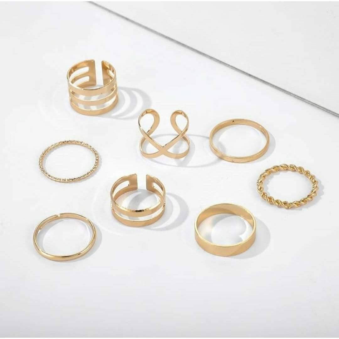 “Golden Aura” 8 - Piece Statement Ring Set - Doopshop Company