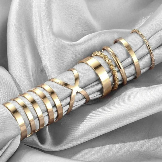“Golden Aura” 8 - Piece Statement Ring Set - Doopshop Company