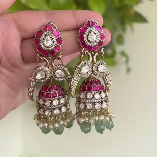 Jadau Kundan Jhumkas Earrings - Doopshop Company