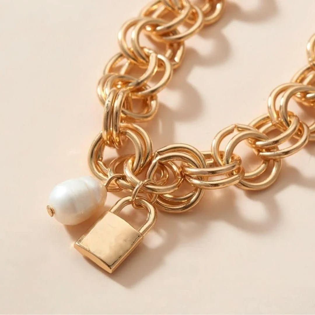 “Locket Luxe” Pearl &amp; Padlock Charm Bracelet - Doopshop Company