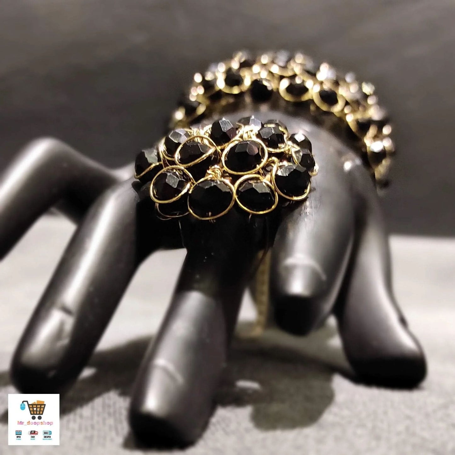 “Noor - e - Kala” Black Stone Statement Ring &amp; Kada Set - Doopshop Company