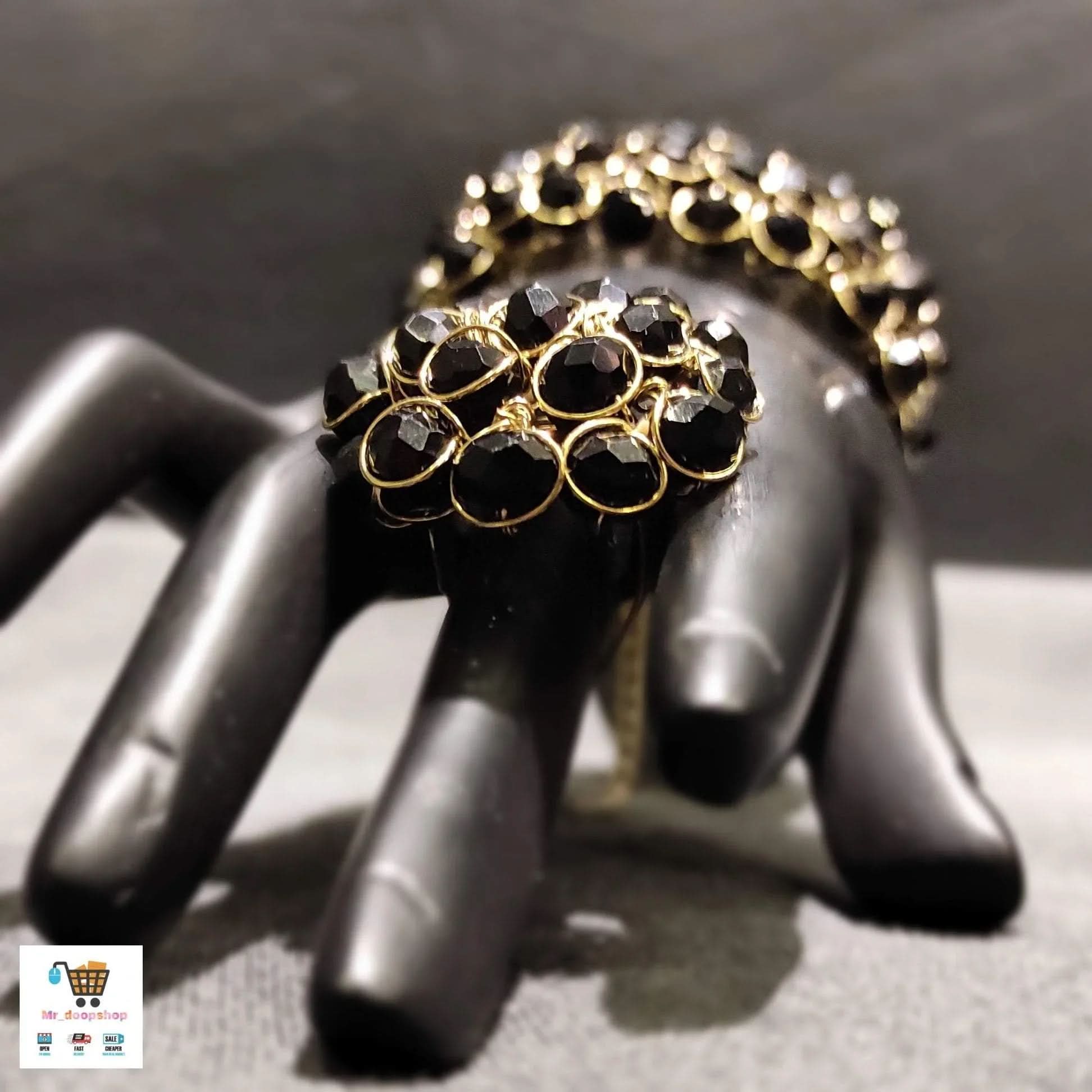“Noor - e - Kala” Black Stone Statement Ring &amp; Kada Set - Doopshop Company