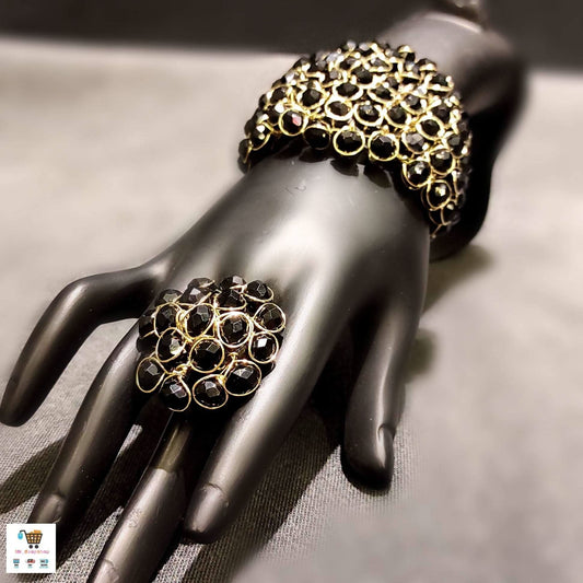 “Noor - e - Kala” Black Stone Statement Ring &amp; Kada Set - Doopshop Company