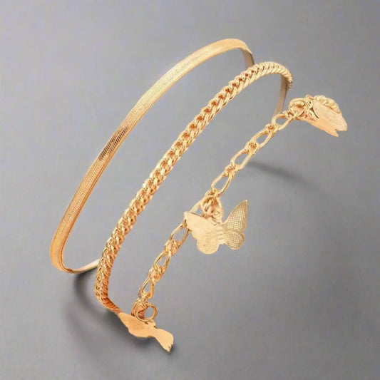 “Sona Trails” Minimal Golden Anklet Set – Pack of 3 - Doopshop Company