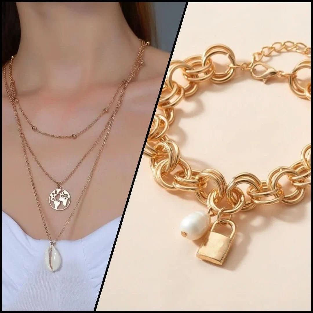 “World &amp; Lock” Trendy Necklace + Bracelet Combo - Doopshop Company