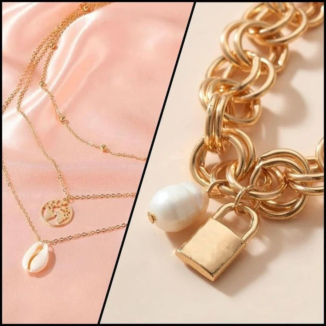 “World &amp; Lock” Trendy Necklace + Bracelet Combo - Doopshop Company